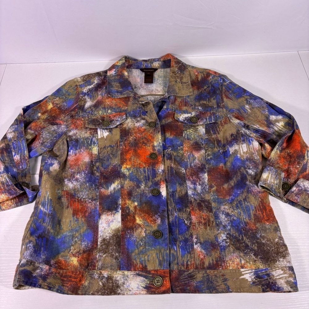 Multiples Multicolor Painterly Button-Front Shirt… - image 3